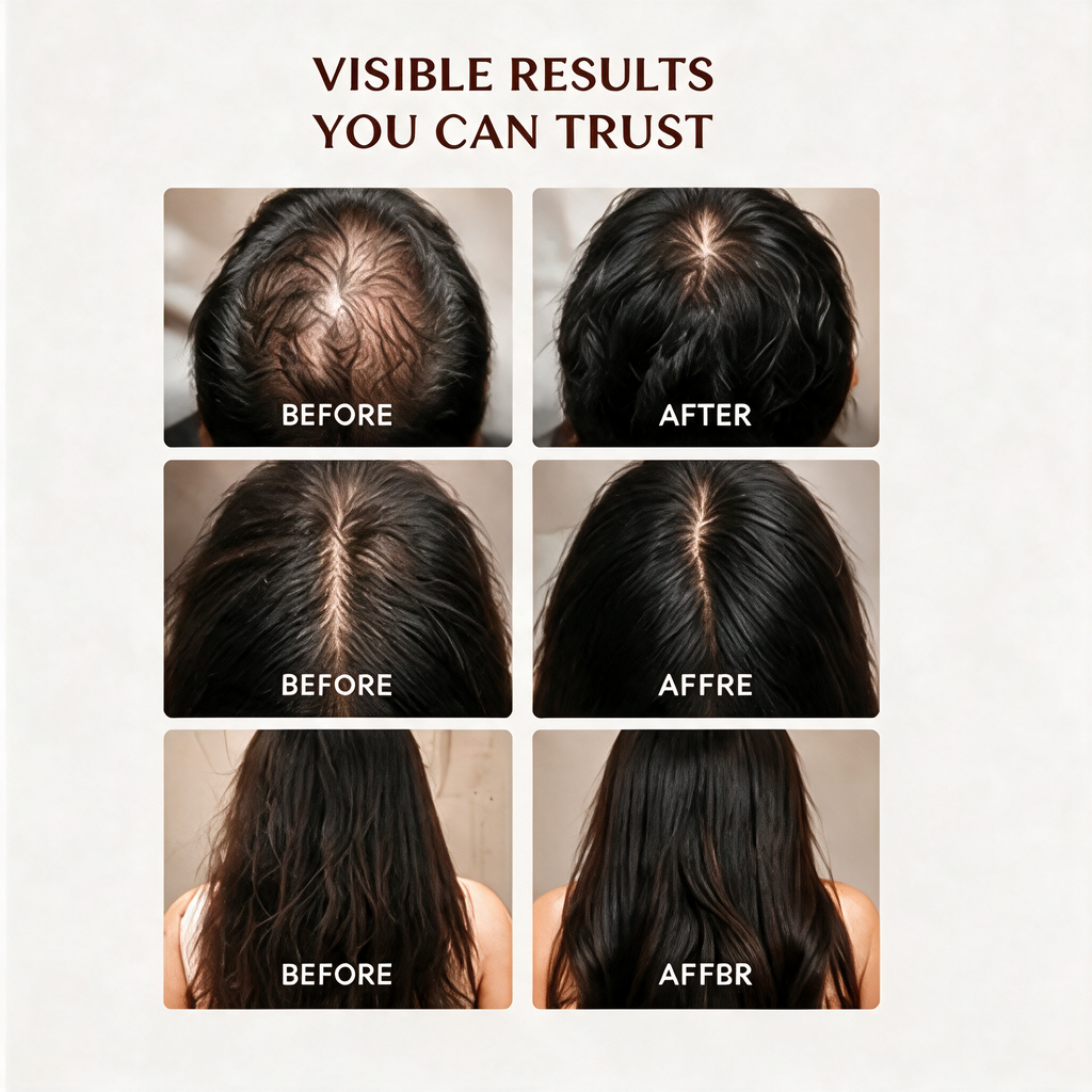 Visible hair growth results after using pure batana oil, thicker fuller hair
